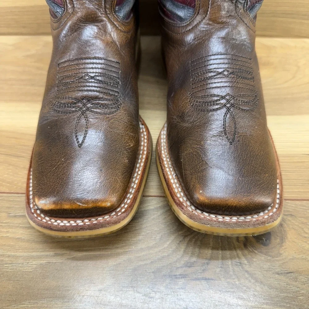 TIN HAUL Justice America Patriotic Boys Size 2 Square Toe Western Boot Rodeo
